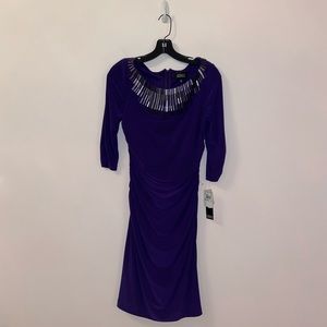 Adrianna Papell Purple Dress Beaded Neckline Size 8 NWT